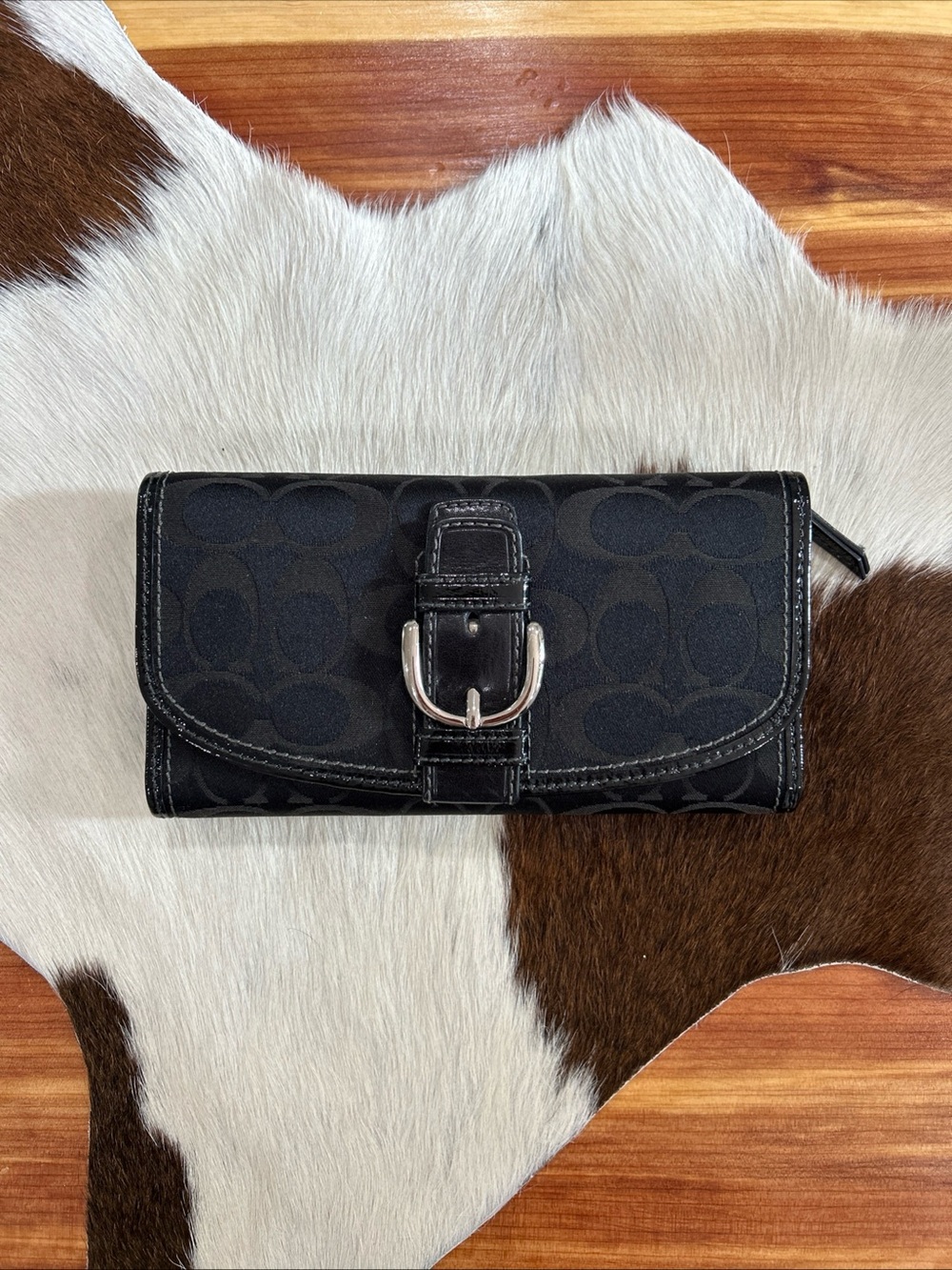 Vintage Coach SoHo Signature Wallet Checkbook Tri Fold Envelope Y2K Black